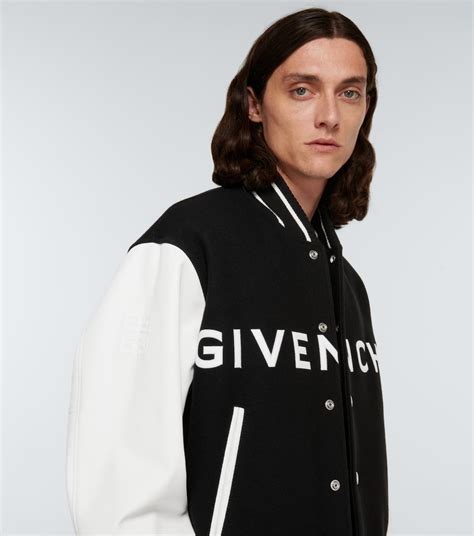 givenchy men leather sleeves wool bomber jacket|givenchy puffer jacket.